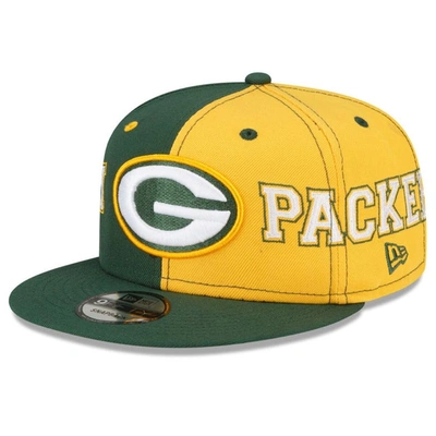 New Era Men's  Green, Gold Green Bay Packers Team Split 9fifty Snapback Hat In Green,gold