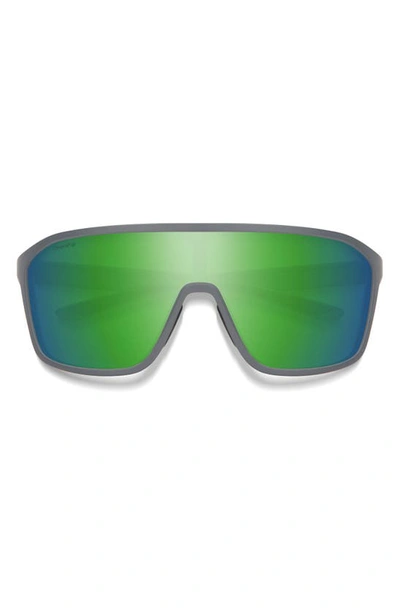 Smith Boomtown 135mm Chromapop™ Polarized Shield Sunglasses In Matte Cement / Green Mirror