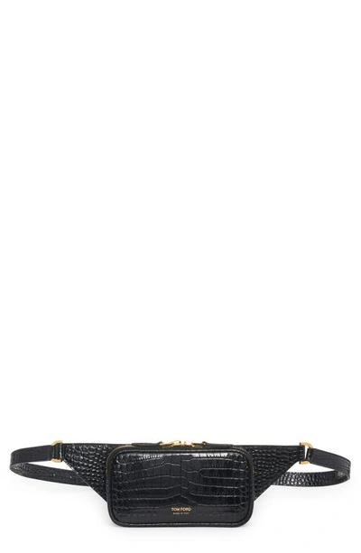 Tom Ford Small Croc Embossed Waist Bag In Black