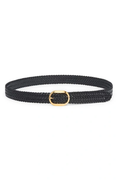 Tom Ford Oval Buckle Woven Leather Belt In Black