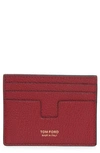 Tom Ford T-line Soft Grain Card Holder In Dark Red