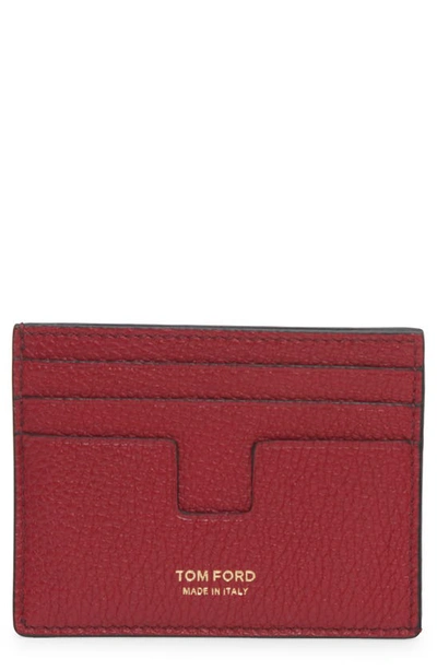 Tom Ford T-line Soft Grain Card Holder In Dark Red