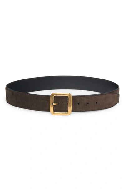 Tom Ford Square Buckle Suede Belt In Chocolate