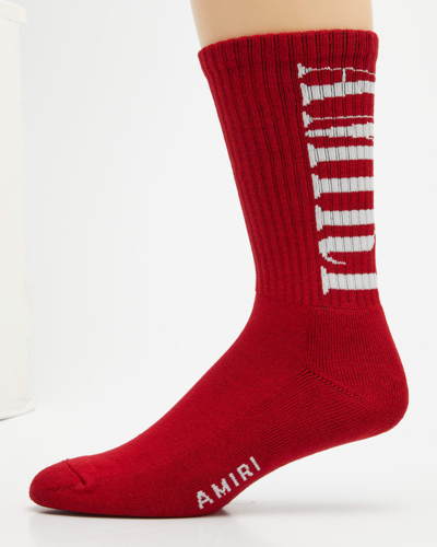 Amiri Vertical Logo Rib Crew Socks In Red