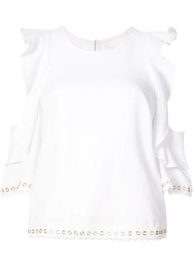 Misa Aline Cold-shoulder Blouse With Grommet Trim In White