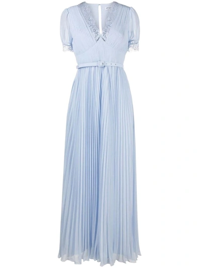 Self-portrait Chiffon Pleated Maxi Dress In Pale Blue