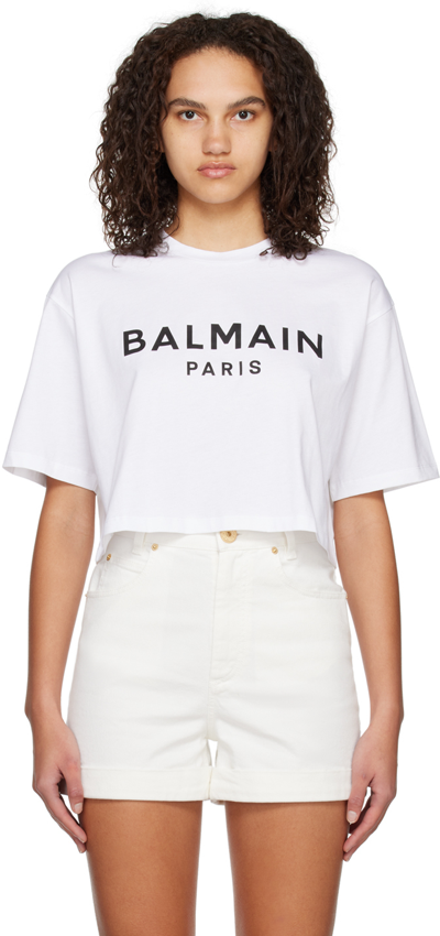 Balmain Eco-responsible Cropped Cotton T-shirt In White