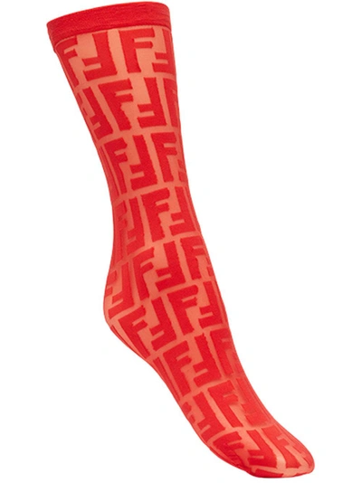 Fendi Logo Embroidered Socks In Red