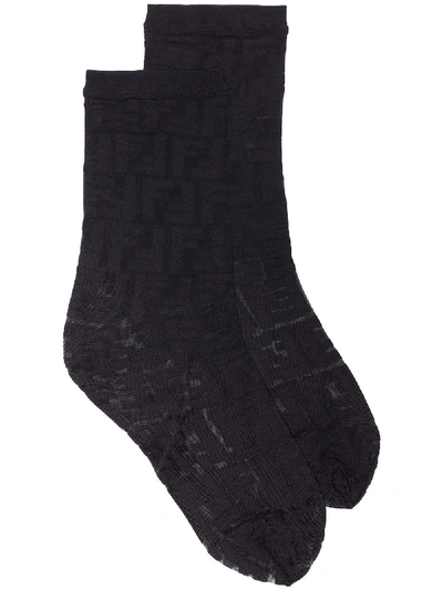 Fendi Logo Embroidered Socks In Black