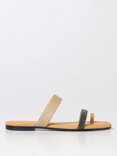 Fabiana Filippi Flat Leather Sandal In Honey