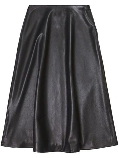 Balenciaga Leather Midi A-line Skirt In Black