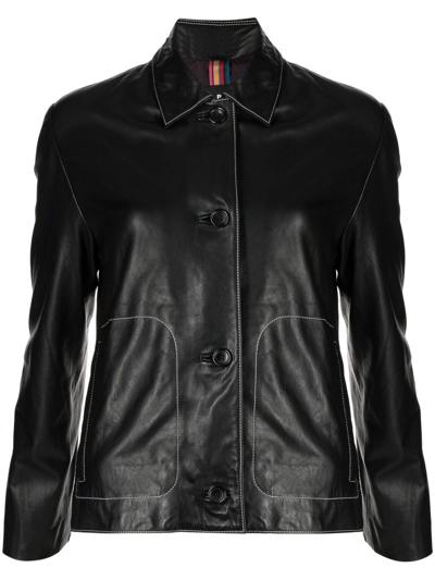 Ps By Paul Smith Button-up Leather Shirt Jacket In Black