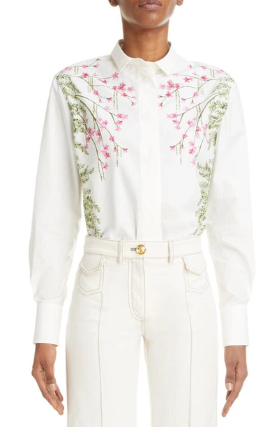 Giambattista Valli ‘willow' Long Sleeve Floral Pattern Poplin Shirt In White