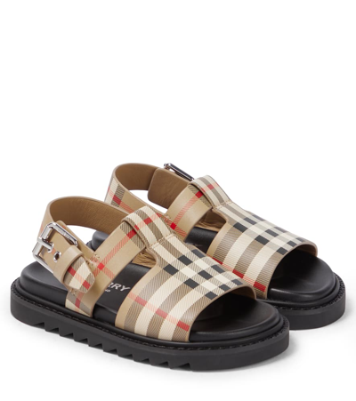 Burberry Kids' Vintage Check Leather Buckled Sandals In Neutrals