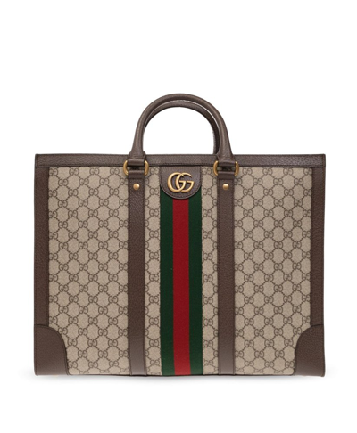 Gucci Large Ophidia Tote Bag In Brown