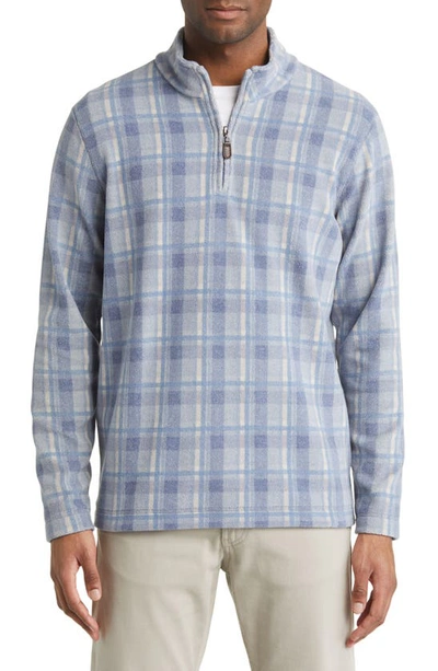 Johnston & Murphy Plaid Fleece Quarter Zip Pullover In Blue Plaid