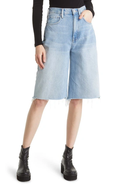 Frame High Waist Raw Hem Wide Leg Bermuda Shorts In Zona