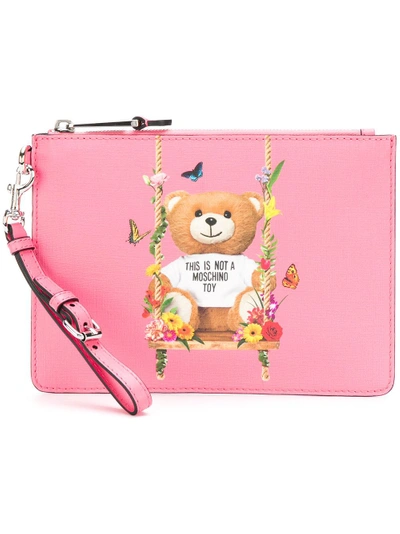 Moschino Toy Bear Clutch In Rosa Multicolor