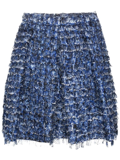 Proenza Schouler Fringed Printed Crepe Mini Skirt In Blue