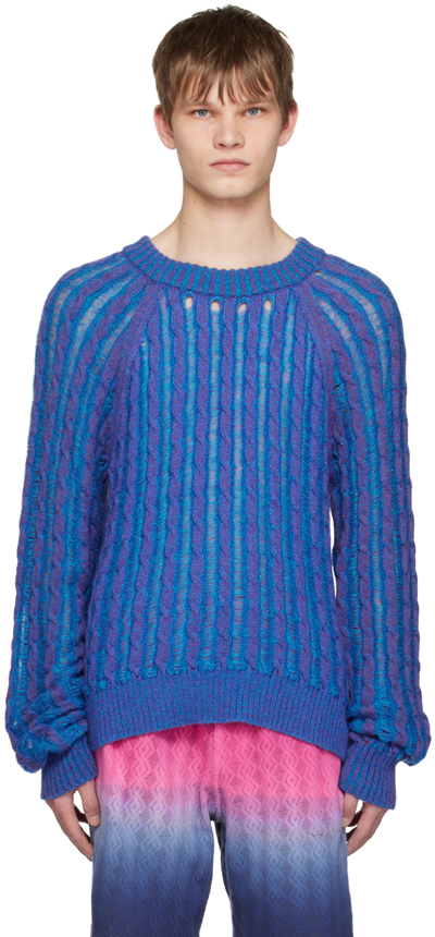 Agr Mohair Blend Cable Knit Sweater In Navy