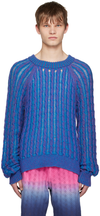 Agr Mohair Blend Cable Knit Jumper In Navy