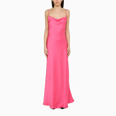 The Andamane Isabelle Satin Crepe Long Dress In Fuchsia