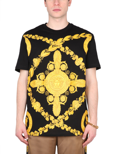 Versace Heritage Print Cotton Jersey T-shirt In Black,gold