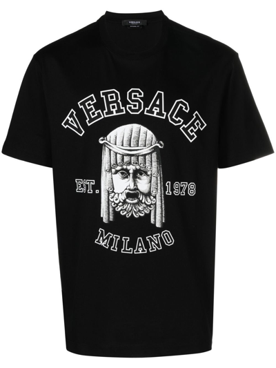 Versace Mask Print Cotton Jersey T-shirt In Black