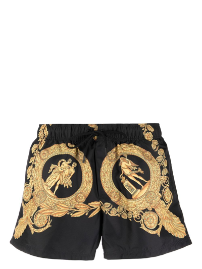 Versace Heritage Print Nylon Swim Shorts In Black,gold