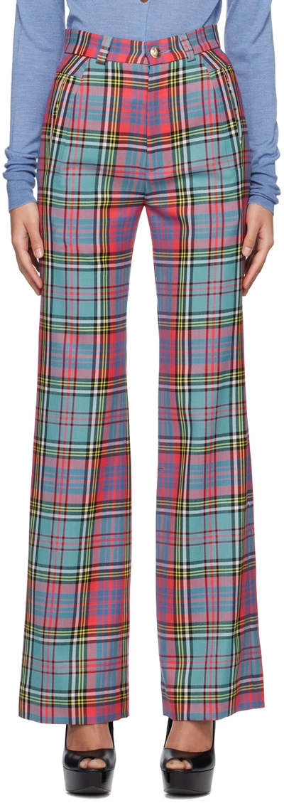Vivienne Westwood Ray羊毛斜纹格纹喇叭裤 In Multicolor