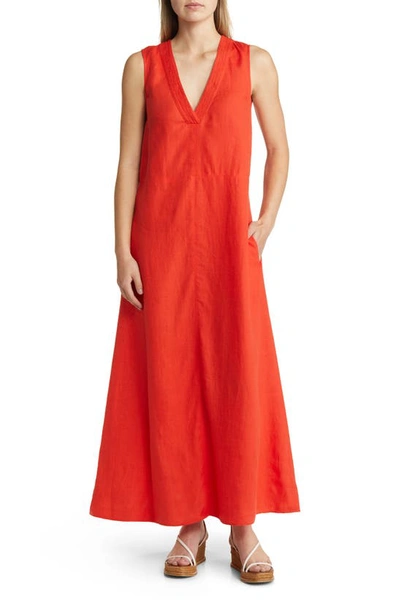 Max Mara Sofocle Linen Canvas Long Dress In Orange