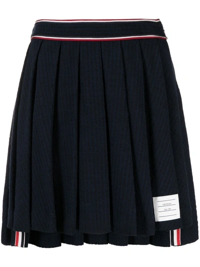 Thom Browne Pleated Striped Jersey Mini Skirt In Blue