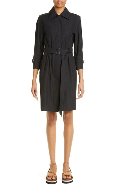 Max Mara Saio Belted Cotton Poplin Midi Dress In Black