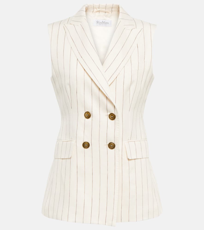 Max Mara Quebec Linen Pinstripe Waistcoat Jacket In ホワイト