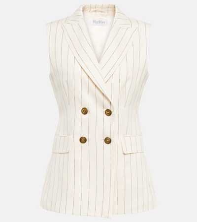 Max Mara Quebec Linen Pinstripe Vest Jacket In ホワイト