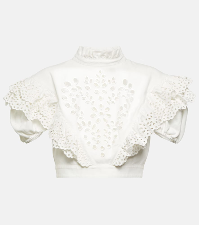Sportmax Ometto Broderie Anglaise Cotton Cropped Top In White
