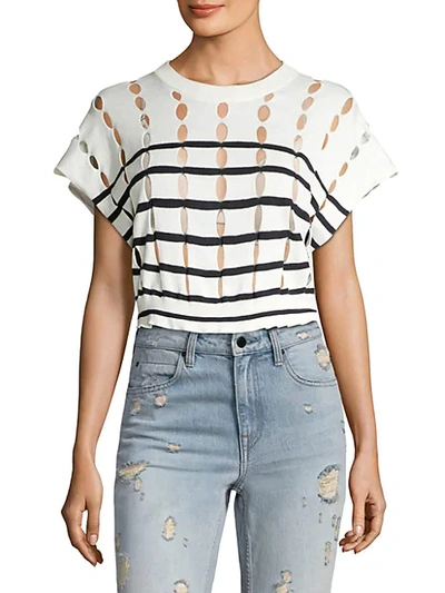 Alexander Wang Striped Cotton Knit Cropped Top In White