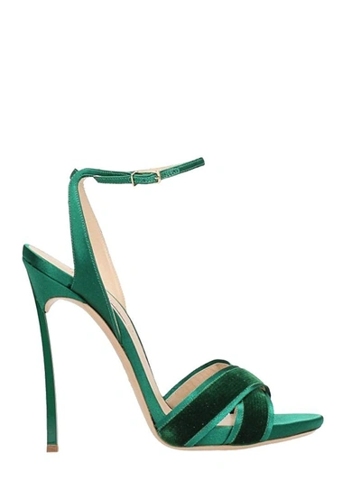 Casadei Emerald Suede Satin Sandals In Green