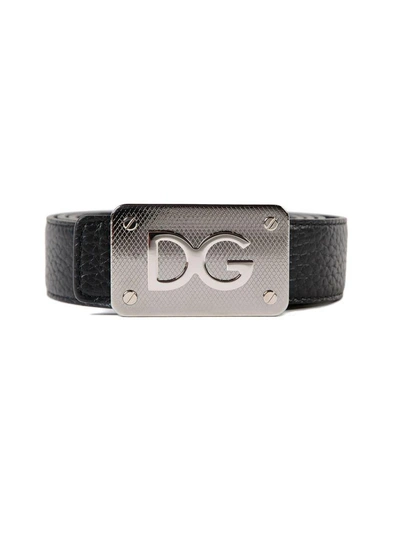 Dolce & Gabbana Logo Buckle Belt In Black/blue
