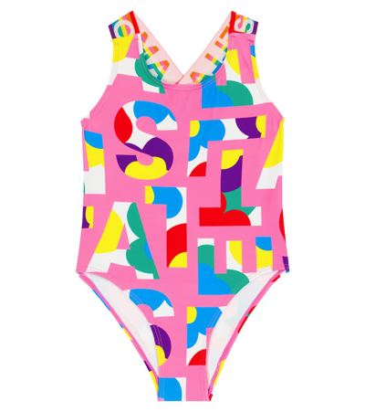 Stella Mccartney Kids' Logo Print Active Swimsuit In Pink