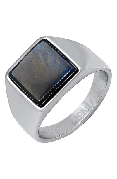 Hmy Jewelry Stainless Steel Tiger Eye Ring In Steel/ Blue