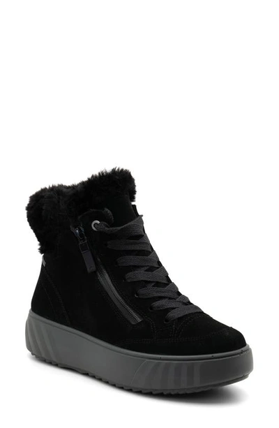Ara Mikayal Faux Fur Lined Lace-up Boot In Black