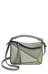 Loewe Mini Puzzle Colorblock Leather Bag In Ash Grey/ Light Celadon