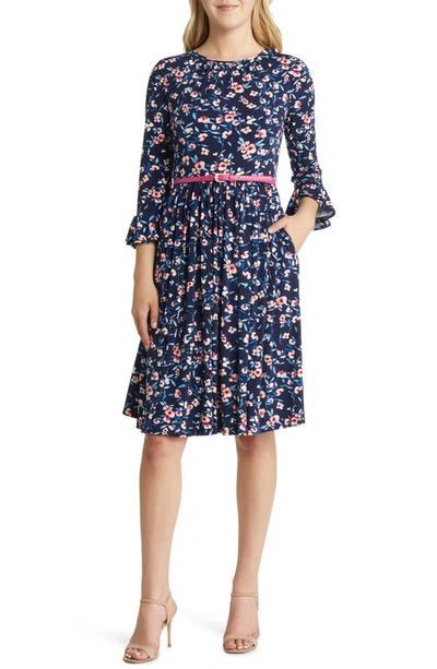 Harper Rose Floral Belted A-line Dress In Navy