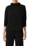 Eileen Fisher Funnel Neck Long Sleeve Boxy Top In Black