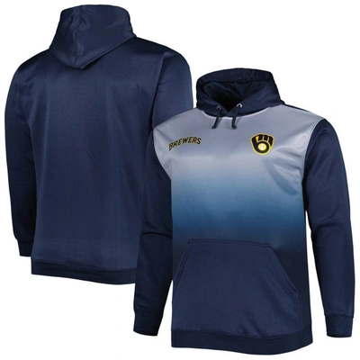 Profile Navy Milwaukee Brewers Fade Sublimated Fleece Pullover Hoodie