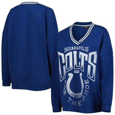 The Wild Collective Royal Indianapolis Colts Vintage Pullover V-neck Sweatshirt