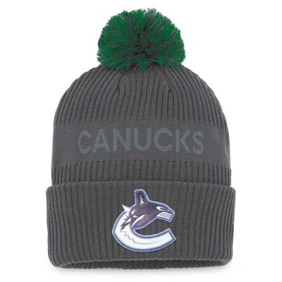 Fanatics Branded Charcoal Vancouver Canucks Authentic Pro Home Ice Cuffed Knit Hat With Pom