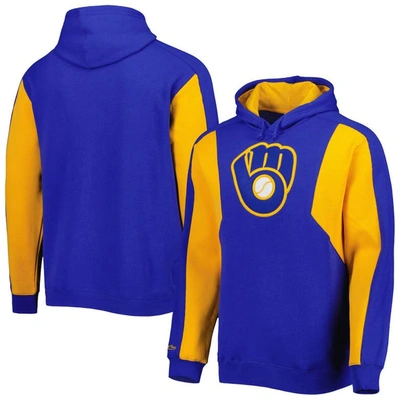 Mitchell & Ness Men's  Royal, Gold Milwaukee Brewers Colorblocked Fleece Pullover Hoodie In Royal,gold