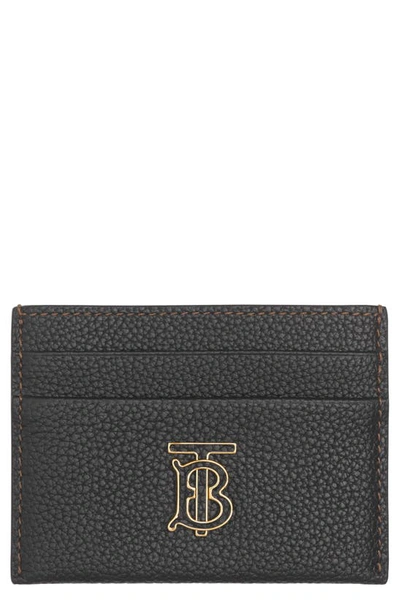 Burberry Tb Monogram Pebbled Leather Card Case In Black